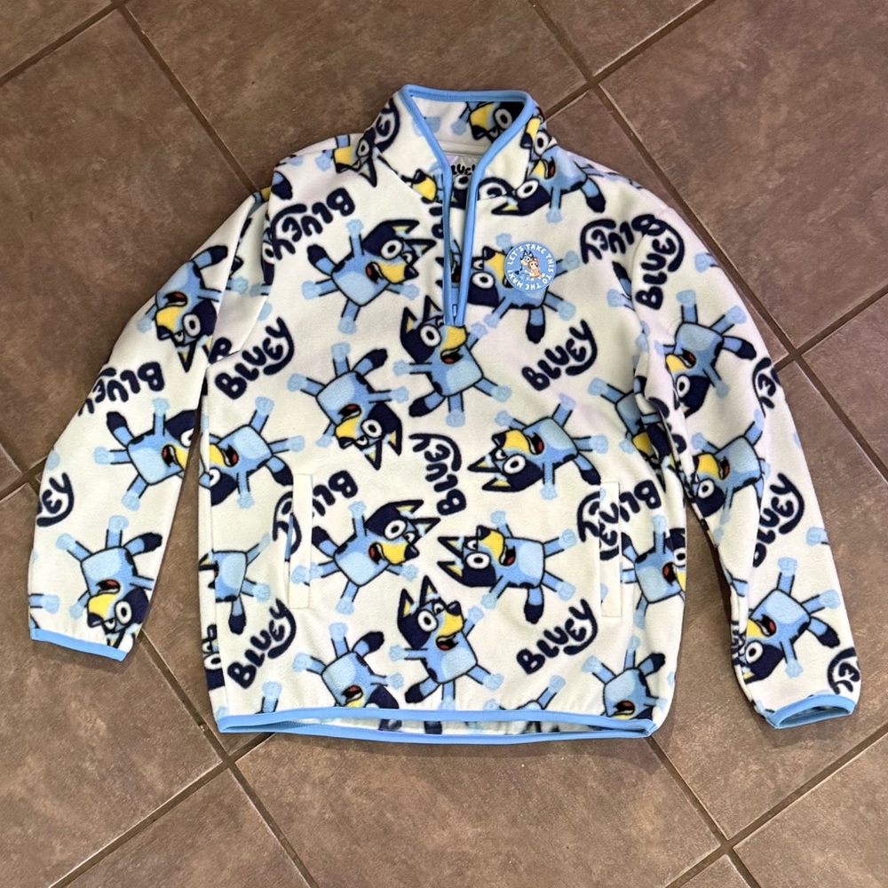 Bluey Kids Fleece Sweater - Blue and White